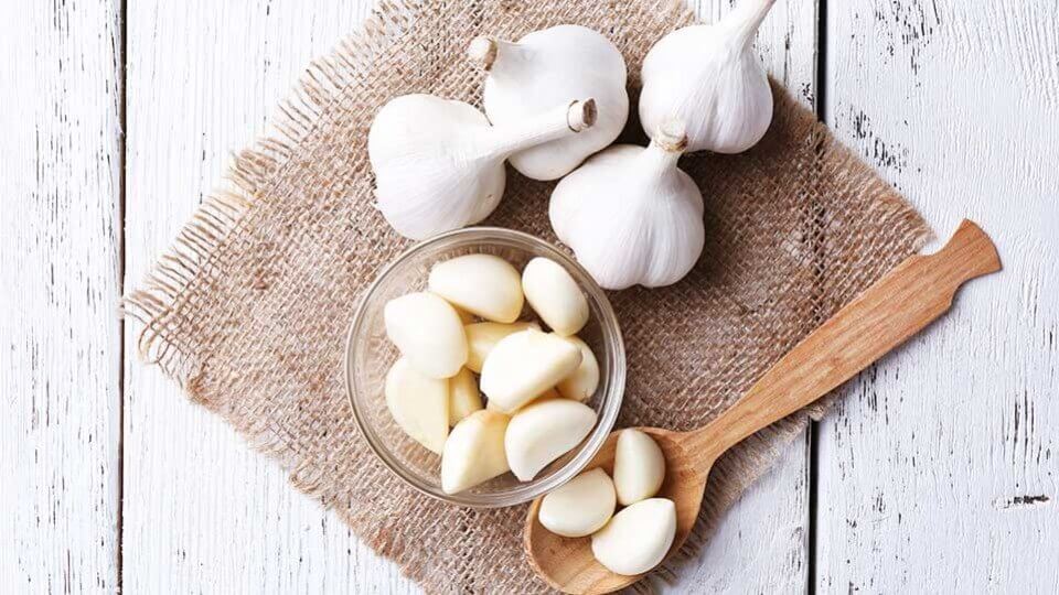 White garlic heads and cloves