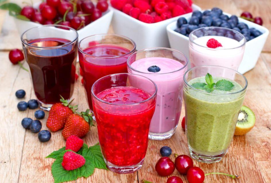 Homemade fruit smoothies.