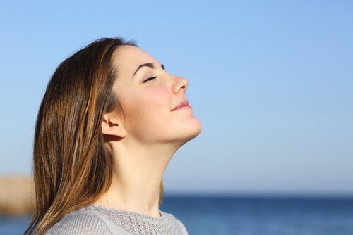 Woman breathing deeply