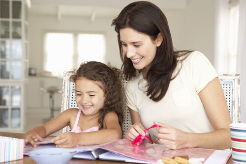 Mother and daughter doing crafts