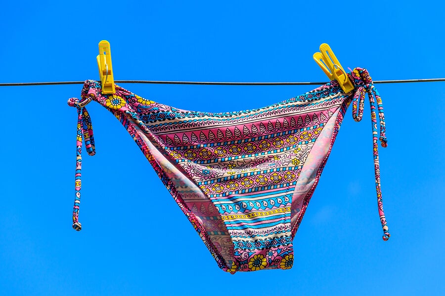 Swimsuit piece drying in the sun.