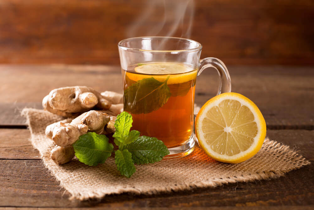 Ginger tea with lemon.