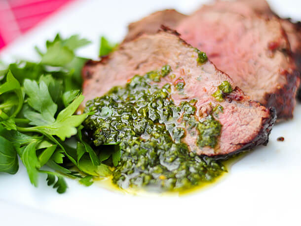 Chimichurri on meat.