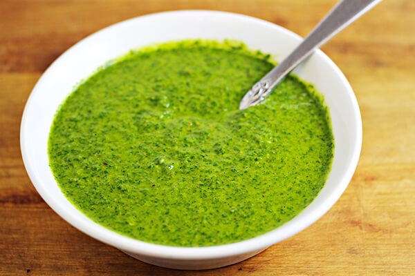 Chimichurri sauce in a bowl.