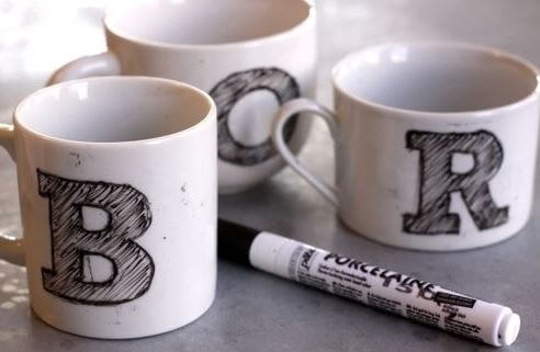 Paint cups with marker pen.