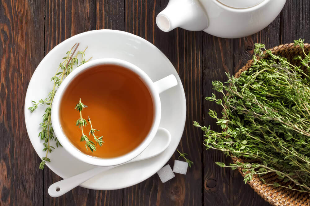 Cup with thyme tea