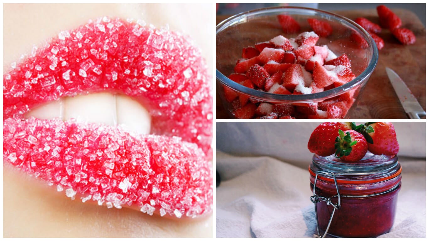 Strawberry sugar scrub for healthier lips